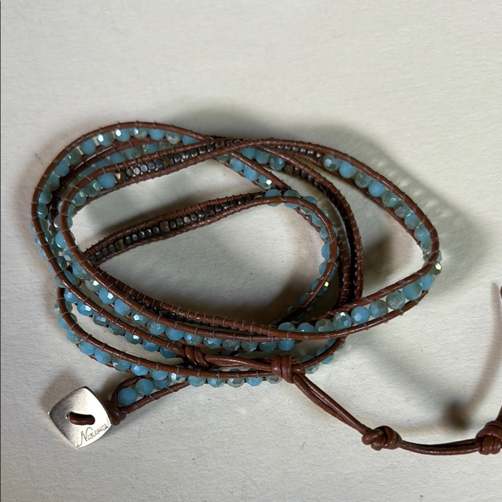 Nakamol Turquoise Beaded Leather Wrap Bracelet